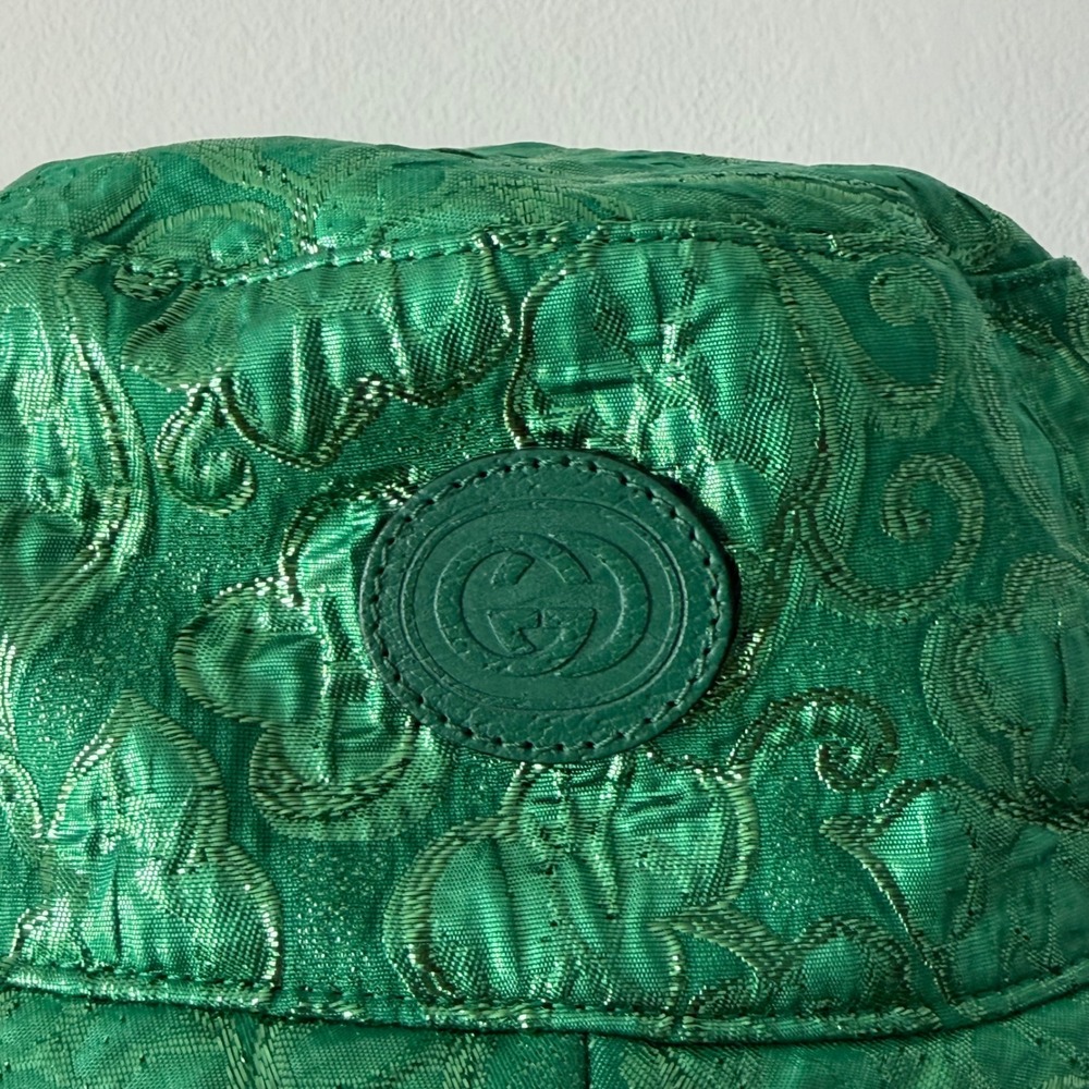 Auth Gucci Hat Bucket Style Reversible Green Metallic GG Monogram Size S Retro - Picture 8 of 10